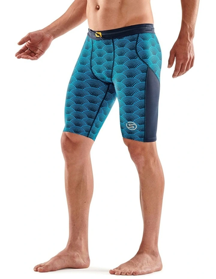 Series-3 Battleship Wave Activewear Half Tights in Blue image 4