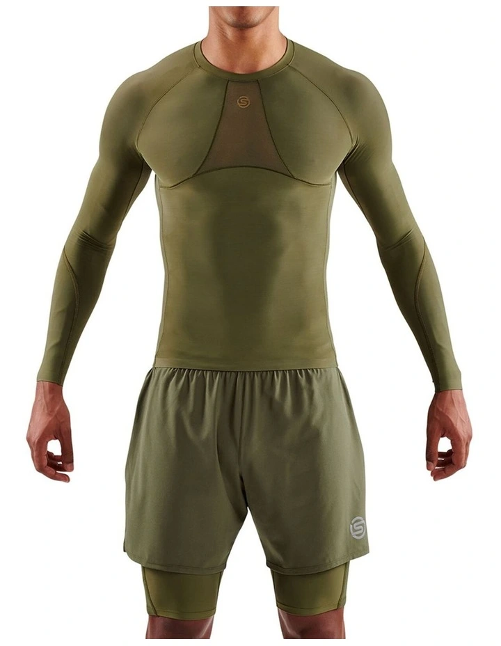 Skins Men's Series-5 Activewear Long Sleeve Top in Khaki image 1