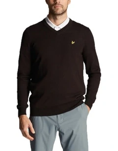 Golf Merino Blend V Neck Pullover in True Black