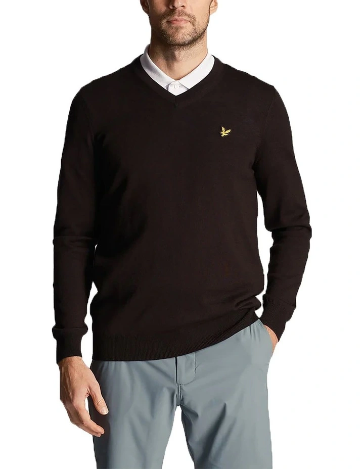 Golf Merino Blend V Neck Pullover in True Black image 1