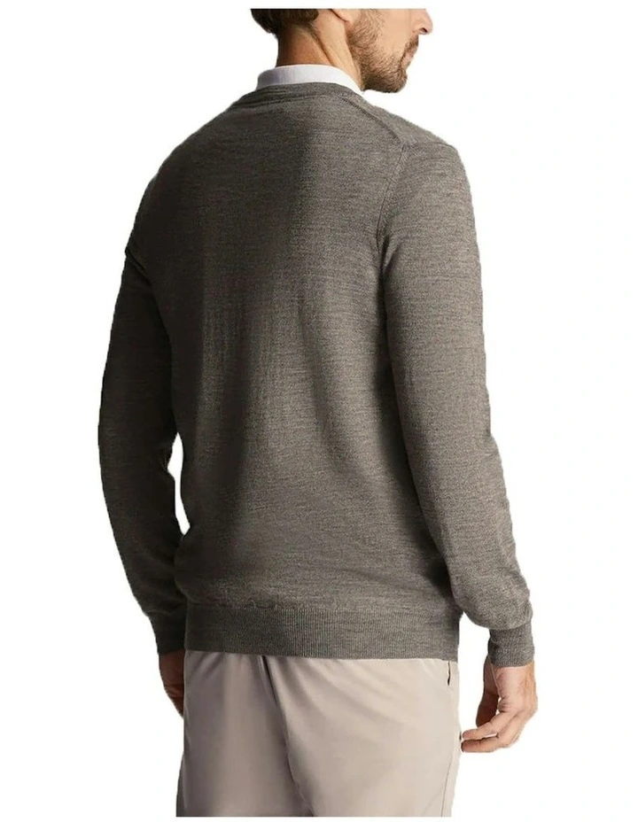 Tonal Eagle Merino Blend V Neck Knit in Mid Grey Marl image 2