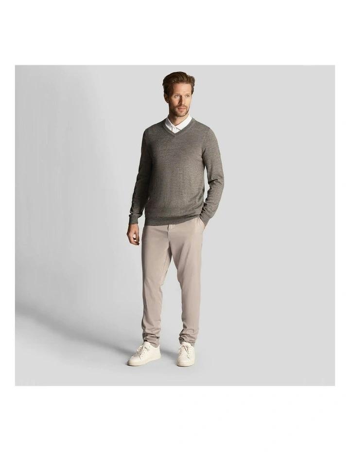 Tonal Eagle Merino Blend V Neck Knit in Mid Grey Marl image 4