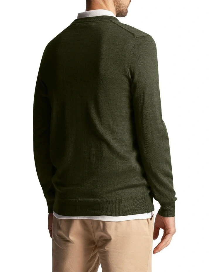 Tonal Eagle Merino Blend V Neck Knit in Cactus Green image 2
