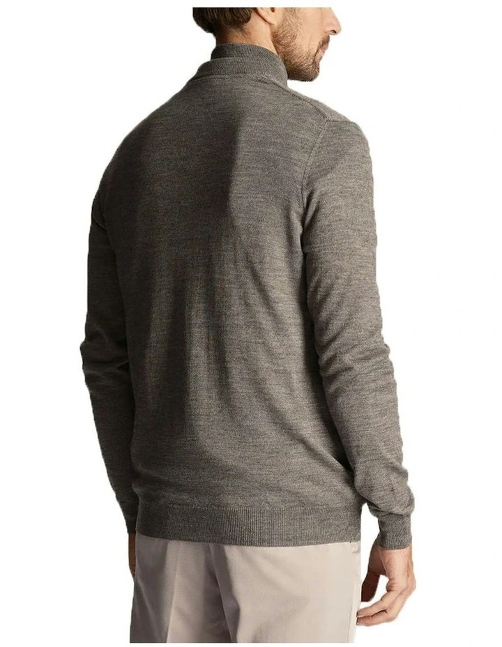 Tonal Eagle Merino Blend 1/4 Zip Knit in Mid Grey Marl image 2
