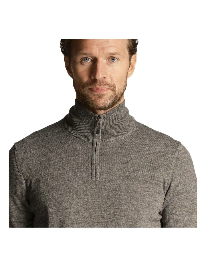 Tonal Eagle Merino Blend 1/4 Zip Knit in Mid Grey Marl image 3