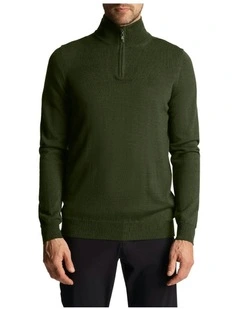 Tonal Eagle Merino Blend 1/4 Zip Knit in Cactus Green