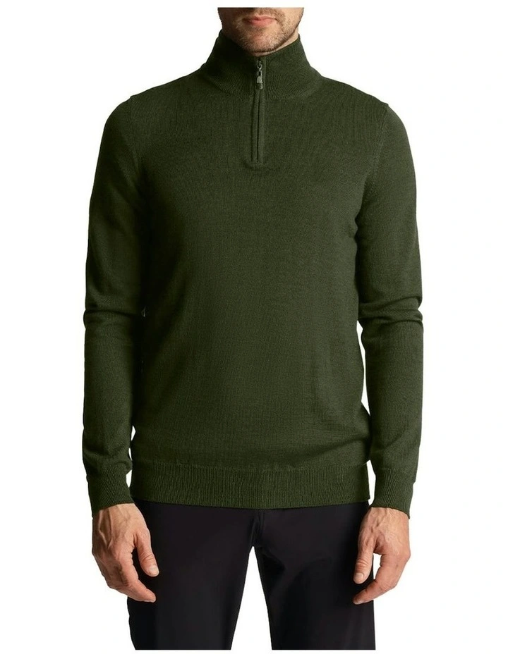 Tonal Eagle Merino Blend 1/4 Zip Knit in Cactus Green image 1