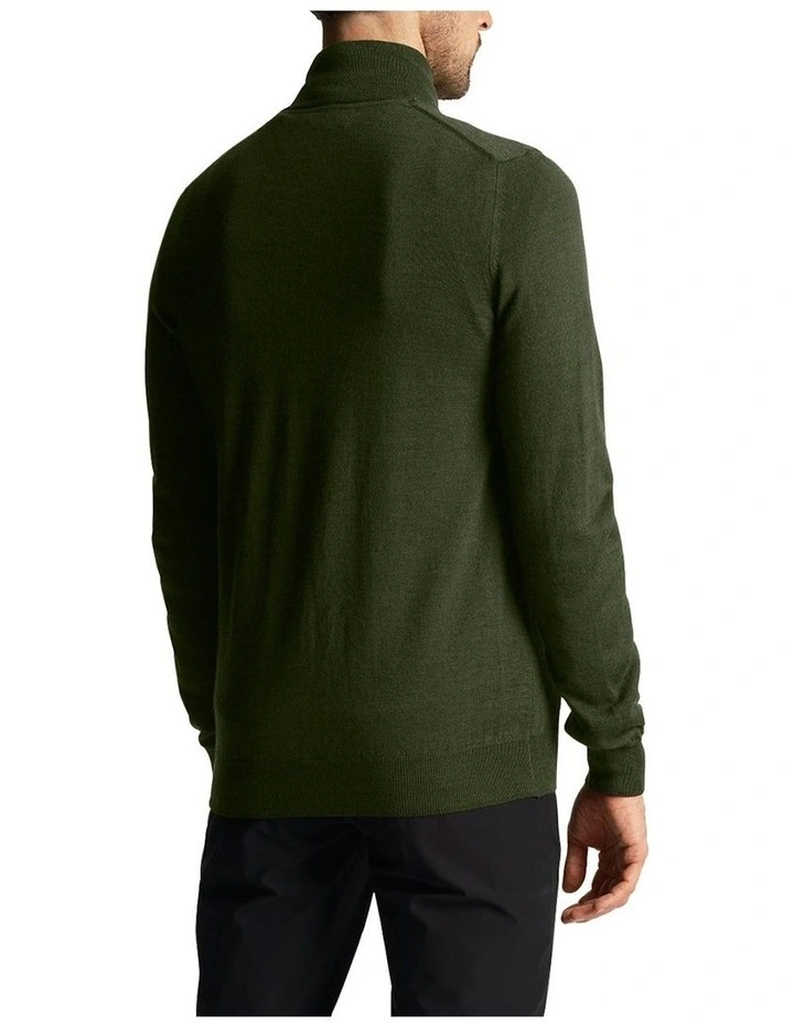 Tonal Eagle Merino Blend 1/4 Zip Knit in Cactus Green image 2