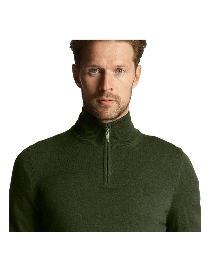 Tonal Eagle Merino Blend 1/4 Zip Knit in Cactus Green image 3