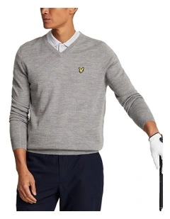 Merino Blend V-Neck Knit in Mid Grey Marl