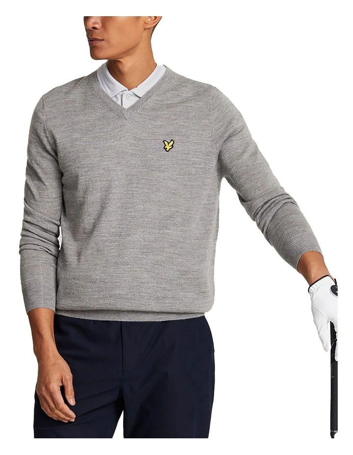 Merino Blend V-Neck Knit in Mid Grey Marl image 1