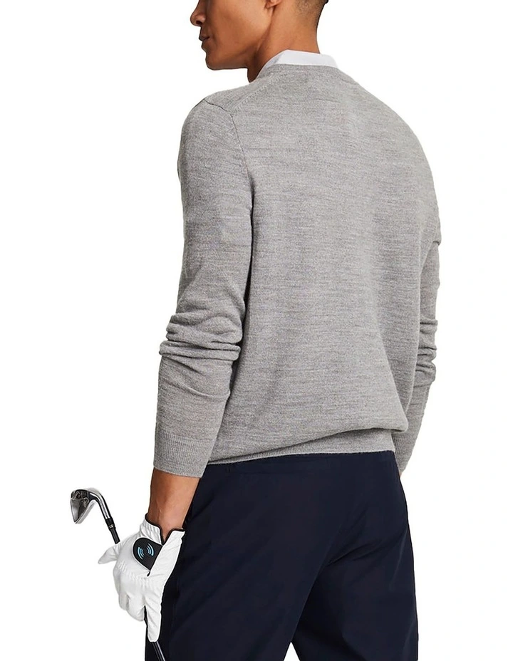 Merino Blend V-Neck Knit in Mid Grey Marl image 2