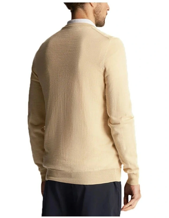 Golf Merino Blend V Neck Pullover Sweater in Sand Dune image 2