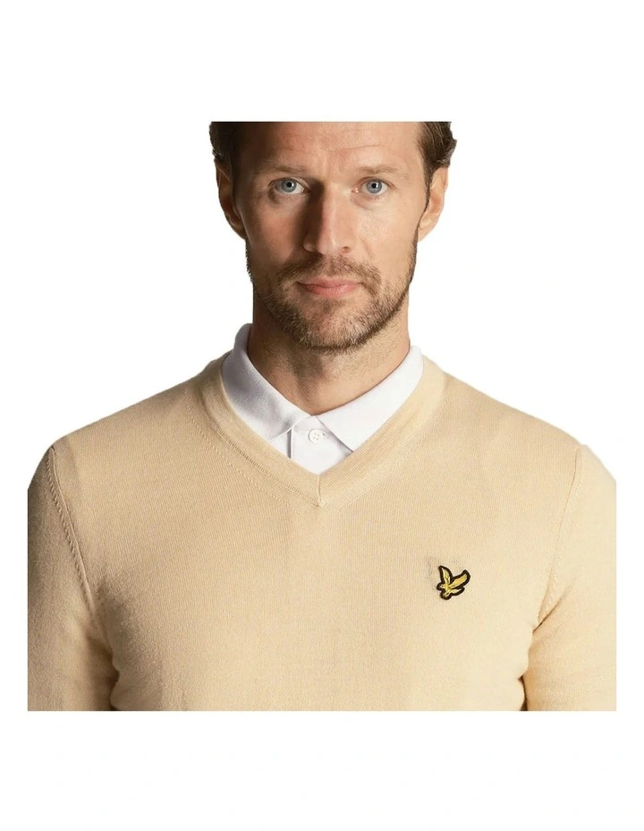Golf Merino Blend V Neck Pullover Sweater in Sand Dune image 3