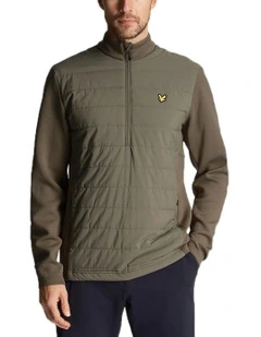 Baffle Quilted Quarter Zip Golf Midlayer Jacket in Cactus Green