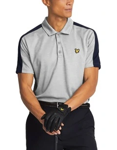 Golf Striped Polo Shirt in Pebble/Dark Navy