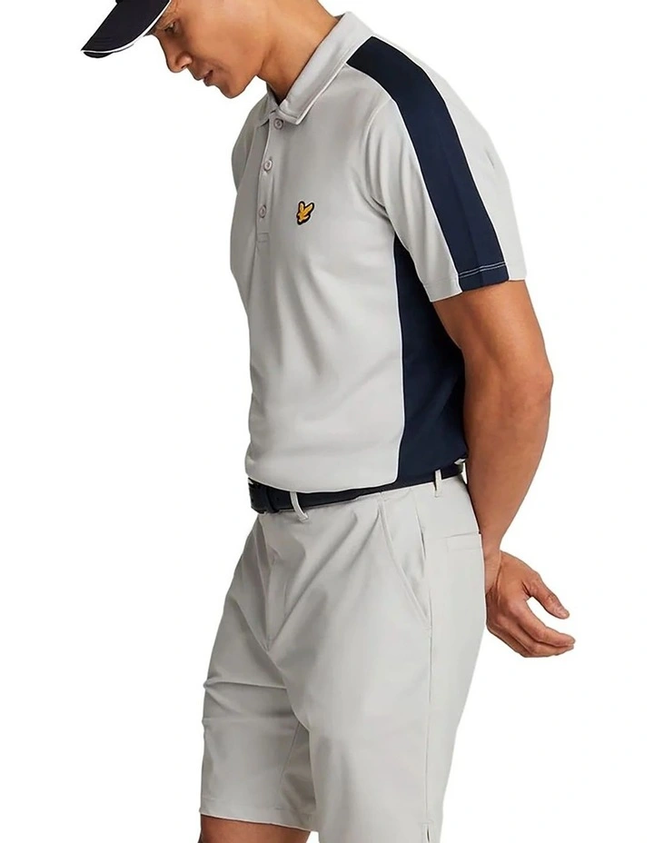 Golf Striped Polo Shirt in Pebble/Dark Navy image 3