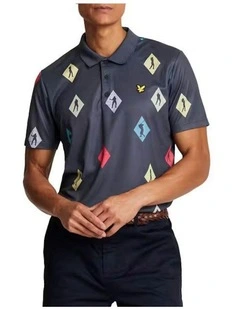Polka Diamond Polo Golf Shirt in Navy