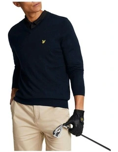 Merino Blend V-Neck Knit in Navy