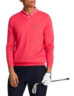 Merino Blend V-Neck Knit in Birdie Red