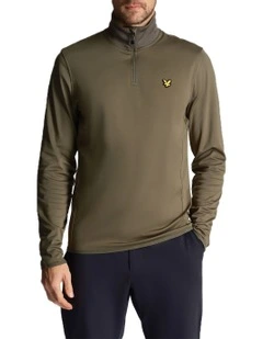 Lyle & Scott Tech 1/4 Zip Midlayer Knit in Cactus Green