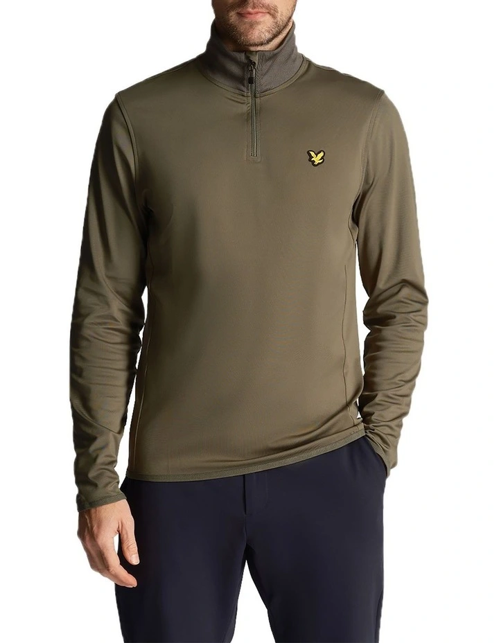 Lyle & Scott Tech 1/4 Zip Midlayer Knit in Cactus Green image 1