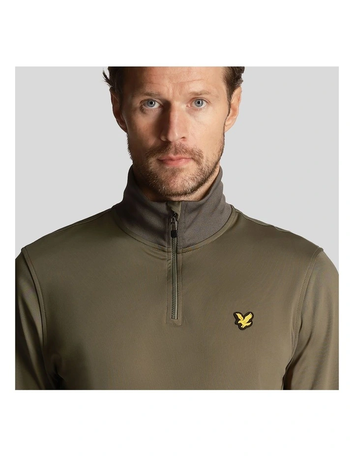 Lyle & Scott Tech 1/4 Zip Midlayer Knit in Cactus Green image 3