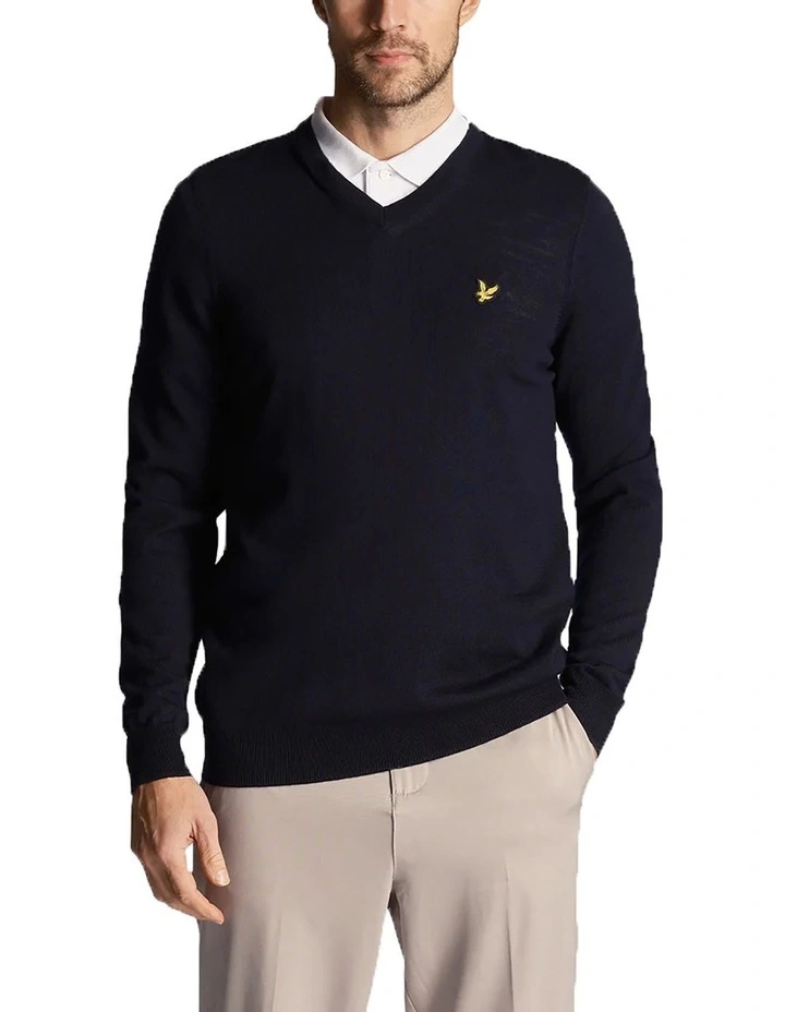 Golf Merino Blend V Neck Pullover in Dark Navy image 1