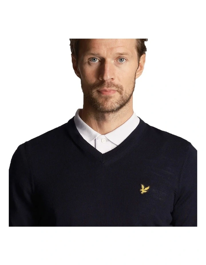 Golf Merino Blend V Neck Pullover in Dark Navy image 3