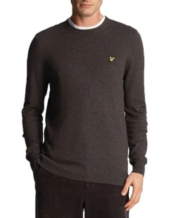 Cotton Merino Crew Neck Pullover in Charcoal Marl