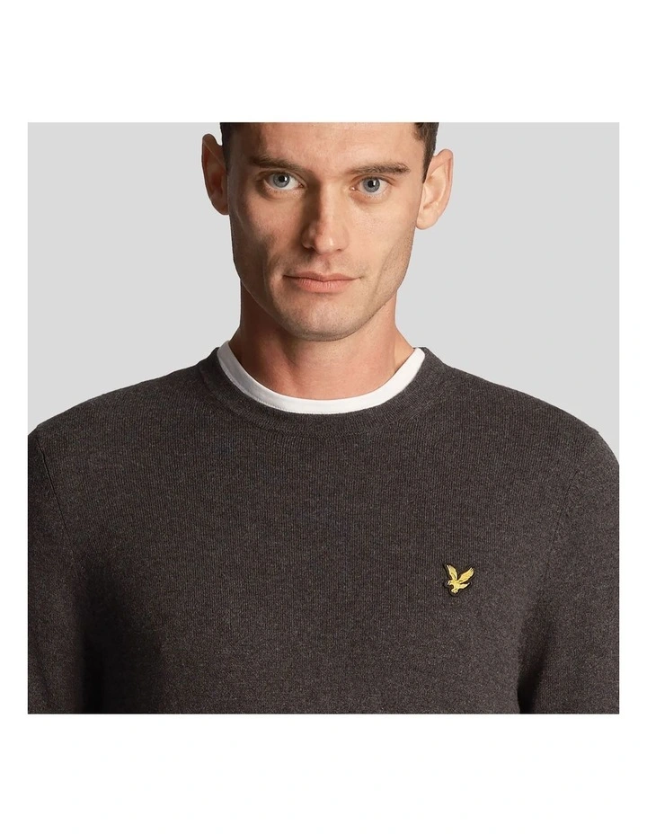 Cotton Merino Crew Neck Pullover in Charcoal Marl image 3
