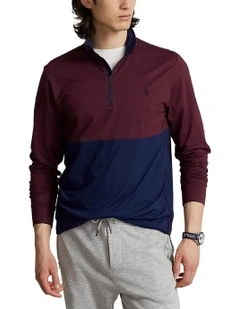 1/4 Zip Peached Jersey in Harvard Wine/French Navy