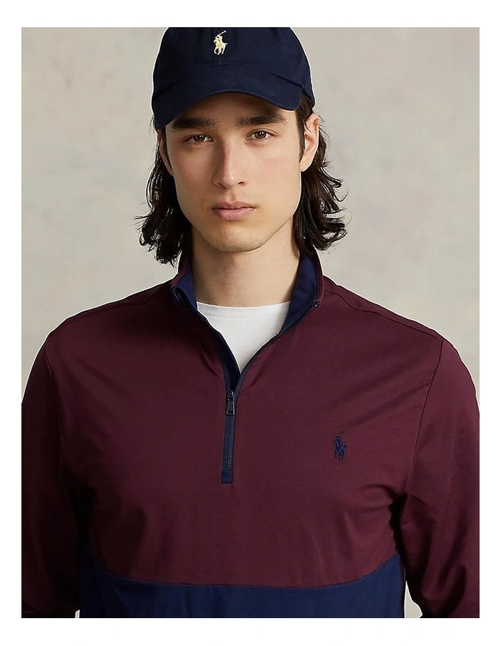 1/4 Zip Peached Jersey in Harvard Wine/French Navy image 3