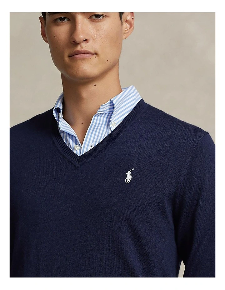 V Neck Knit in French Navy image 3