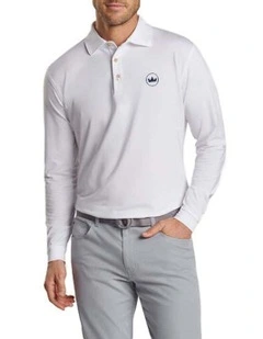 Peter Millar Performance Stretch Jersey Long Sleeve Golf Shirt in White