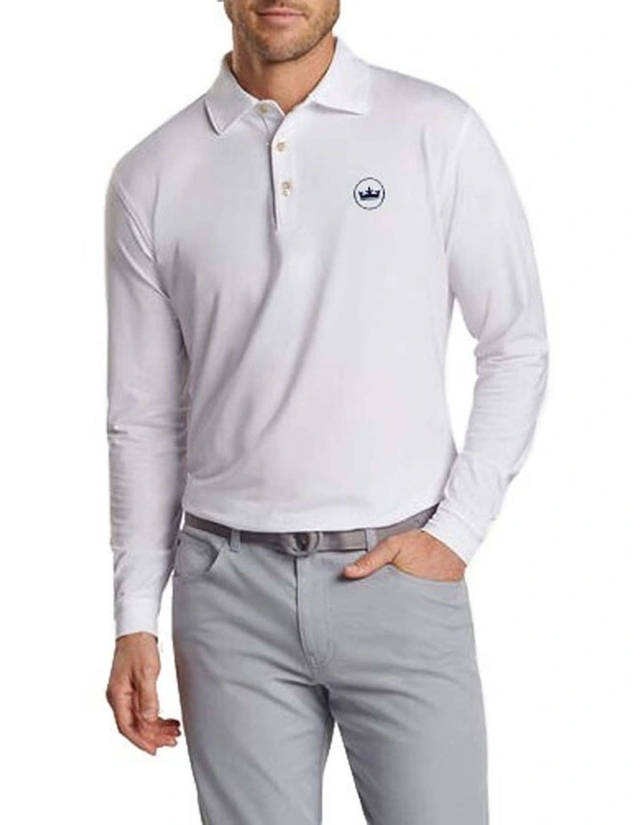 Peter Millar Performance Stretch Jersey Long Sleeve Golf Shirt in White image 1