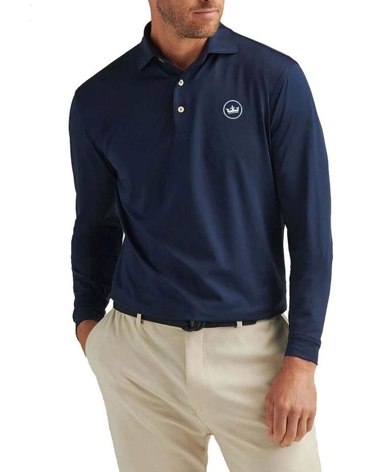 Peter Millar Performance Stretch Jersey Long Sleeve Golf Shirt in Navy image 1