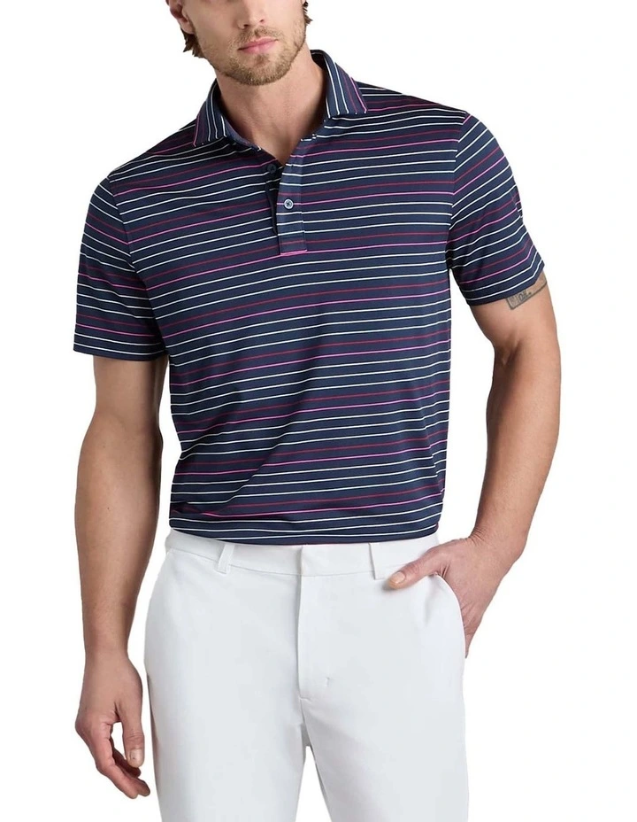 G/Fore Multi Stripe Tech Pique Performance Polo Shirt in Twilight image 1