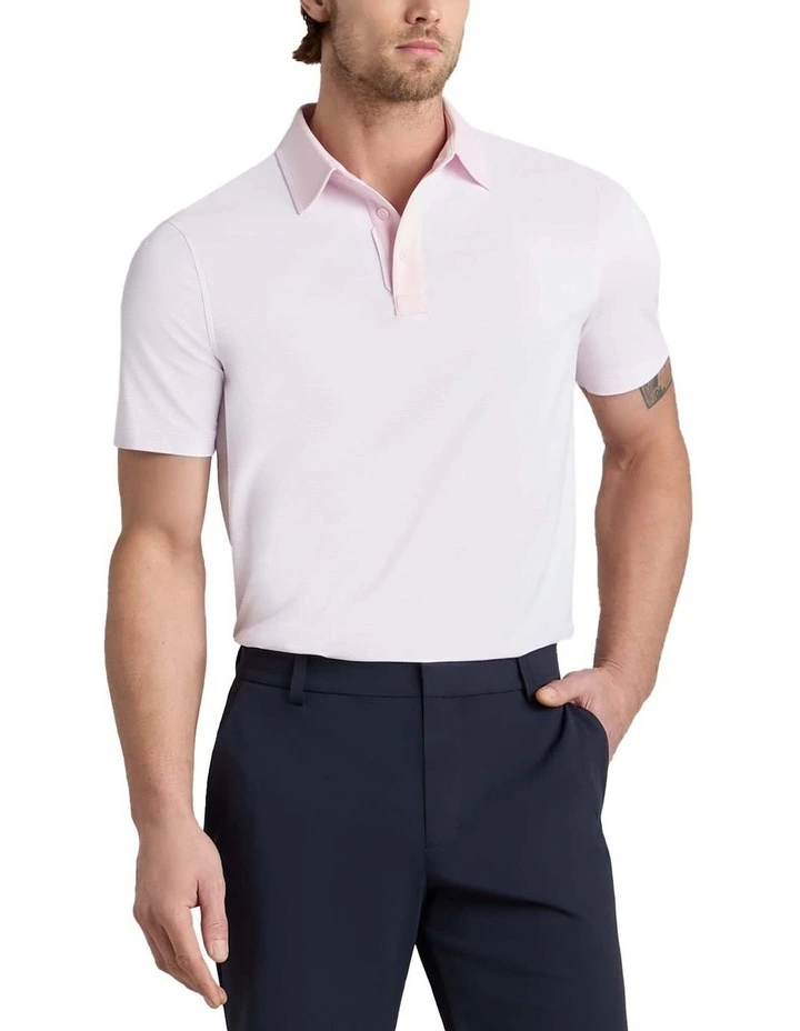 G/Fore Feeder Stripe Fine Tech Jersey Polo Shirt in Blush image 1