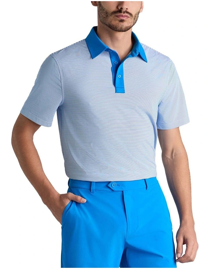 G/Fore Feeder Stripe Fine Tech Jersey Polo Shirt in Lisbon Blue image 1