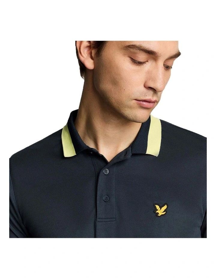 Tipped Polo Shirt in Dark Navy/Solar Marker image 3