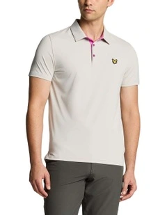 Contrast Placket Polo Shirt in Pebble/Contour Pink