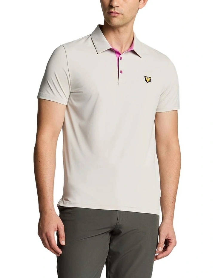 Contrast Placket Polo Shirt in Pebble/Contour Pink image 1