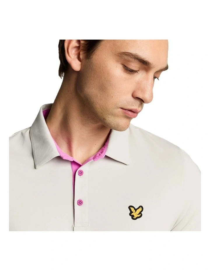 Contrast Placket Polo Shirt in Pebble/Contour Pink image 3