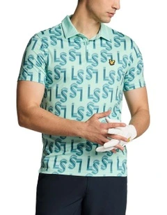 LS Monogram Printed Polo Shirt in Shoreline