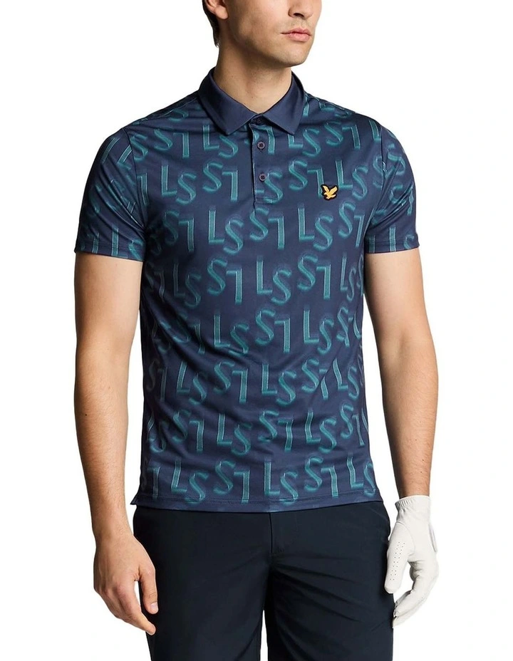 LS Monogram Printed Polo Shirt in Ryder Blue image 1