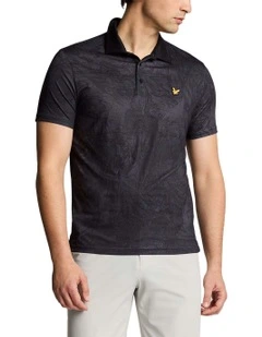 Contour Printed Polo Shirt in Jet Black