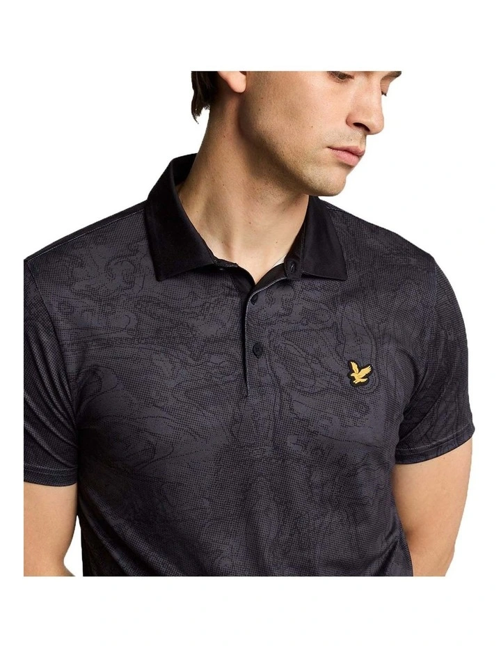Contour Printed Polo Shirt in Jet Black image 3