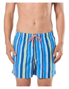 Tropical Stripes Swim Shorts in Blue