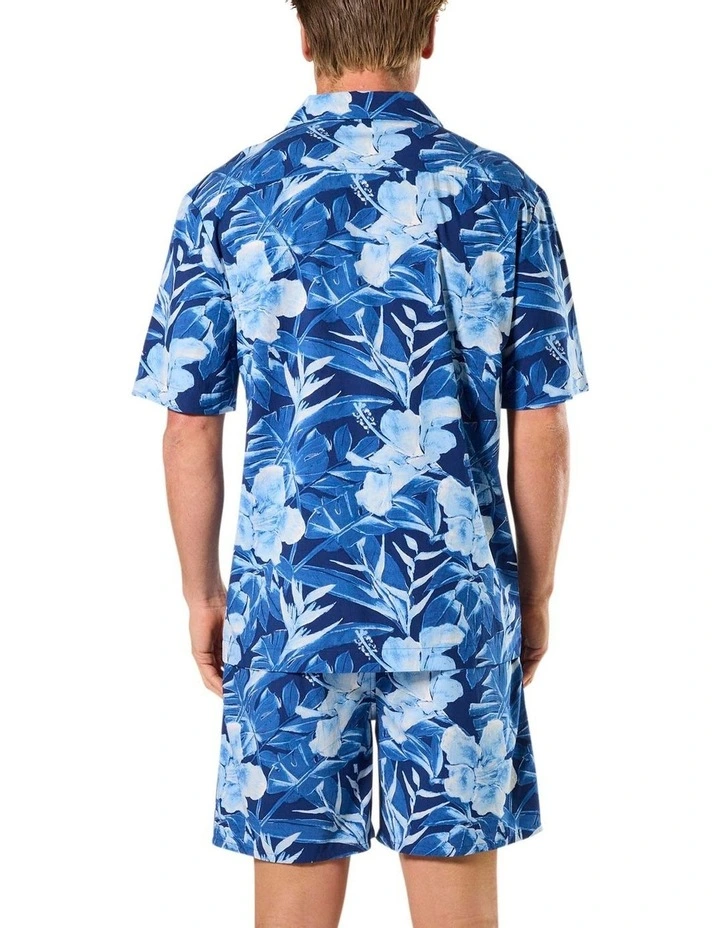 Bamboo Pyjama Set Painted Tropical Pyjama Top and Woven Shorts in Blue image 2